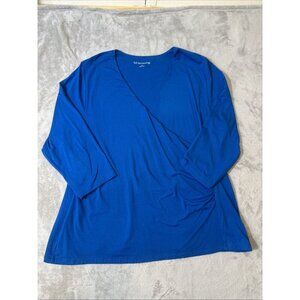 Soft Surroundings 3X Blue Pima Cotton Surplice V-Neck Top